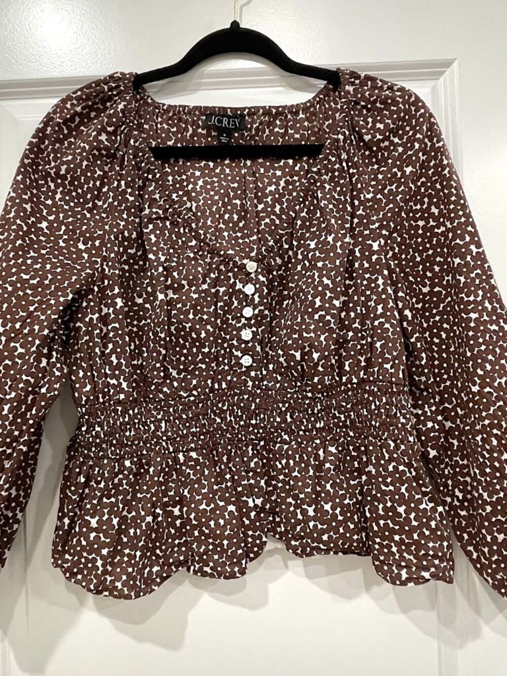 J.Crew Mocha Floral Smocked Blouse Sz M Sold Out